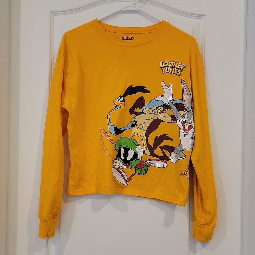 Looney Tunes Graphic Long Sleeve Tee Yellow Y2K Cartoon Shirt Medium - Picture 2 of 8
